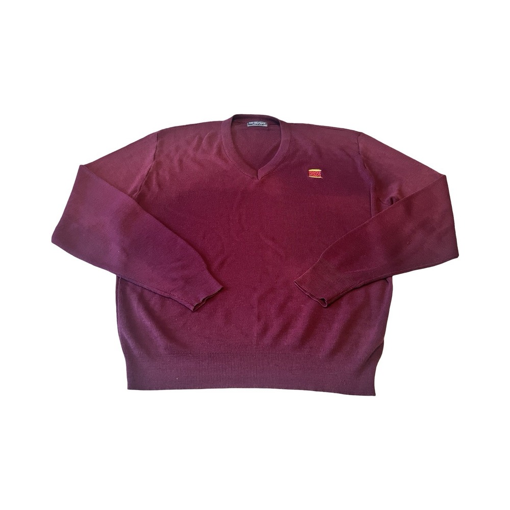 Vtg McBriar Made In USA Burgundy‎ Vneck Soft Acrylic Burger King Merch Sweater